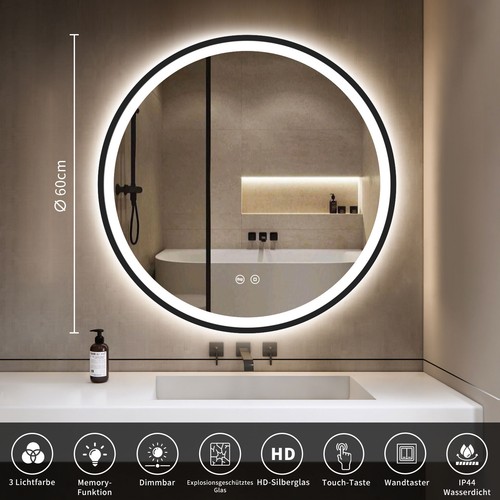 60cm rund badspiegel mit led - rund,